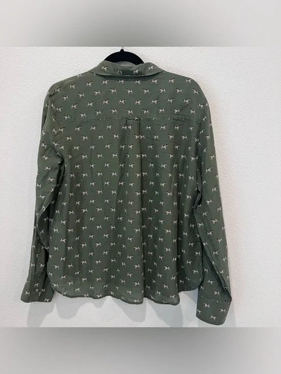 J.Crew Green Airedale Terrier Dog Half Button Down Shirt Size 14 sill blend - Picture 6 of 9
